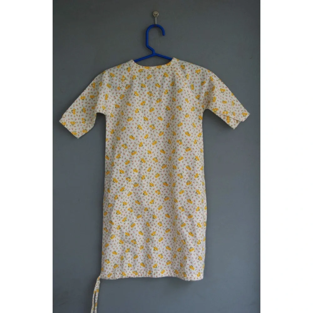 Lovely Vintage Flannel Layette Baby Gown Yellow Floral‎ Calico